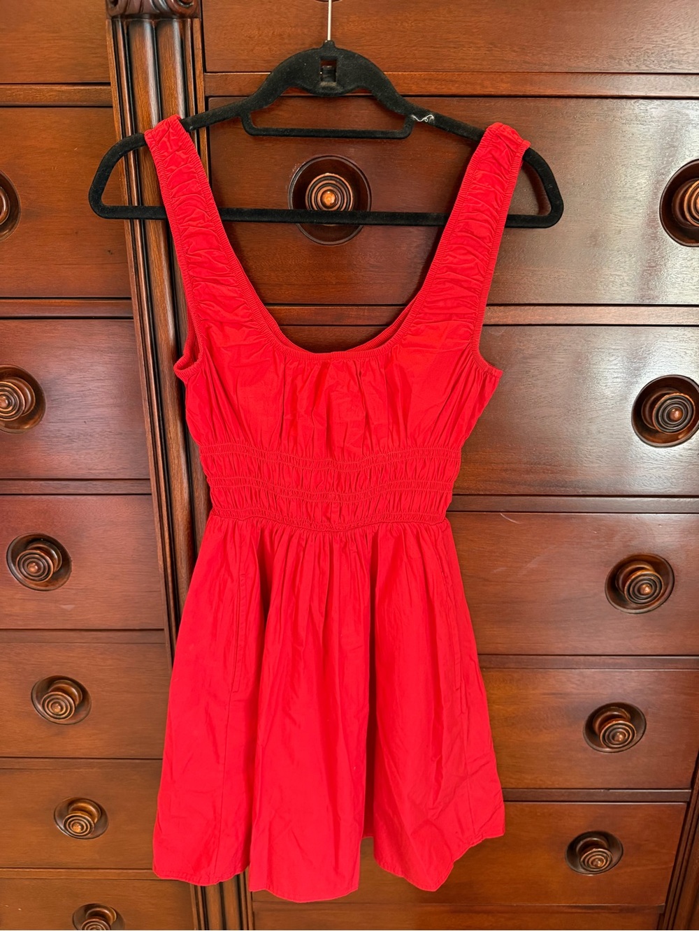 Faherty Vibrant Red Sleeveless Smocked Mini Dress